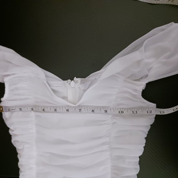 Lulus Ruched Romantic White Mesh Off-the-Shoulder Mermaid Maxi Dress, Size M - Picture 12 of 16